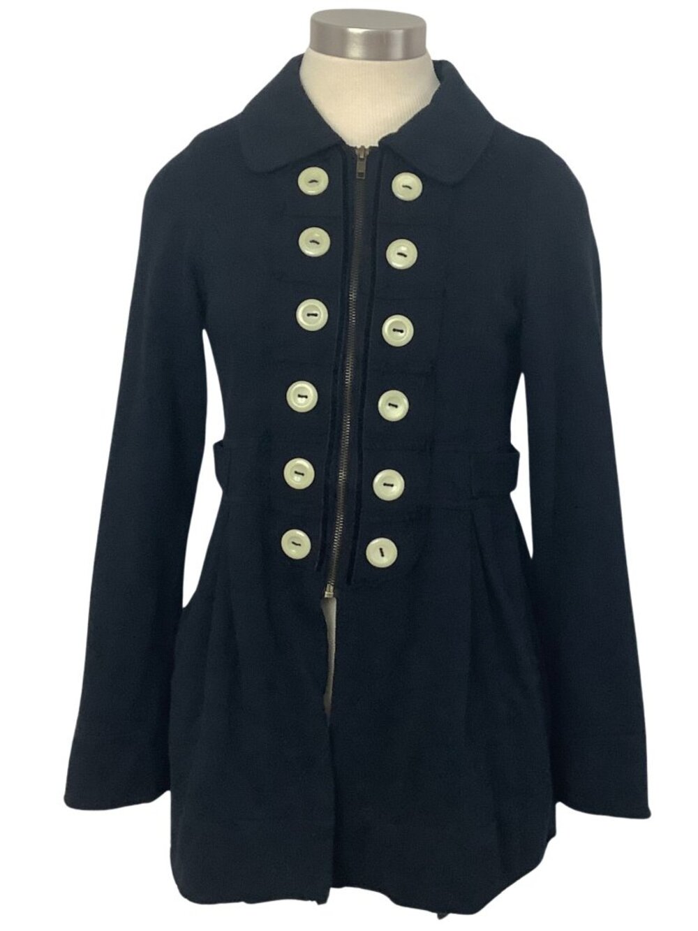 Vintage Y2K Black Cotton Pea-Coat Jacket Raw Hem